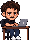 Little pixel Grisha typing on a laptop